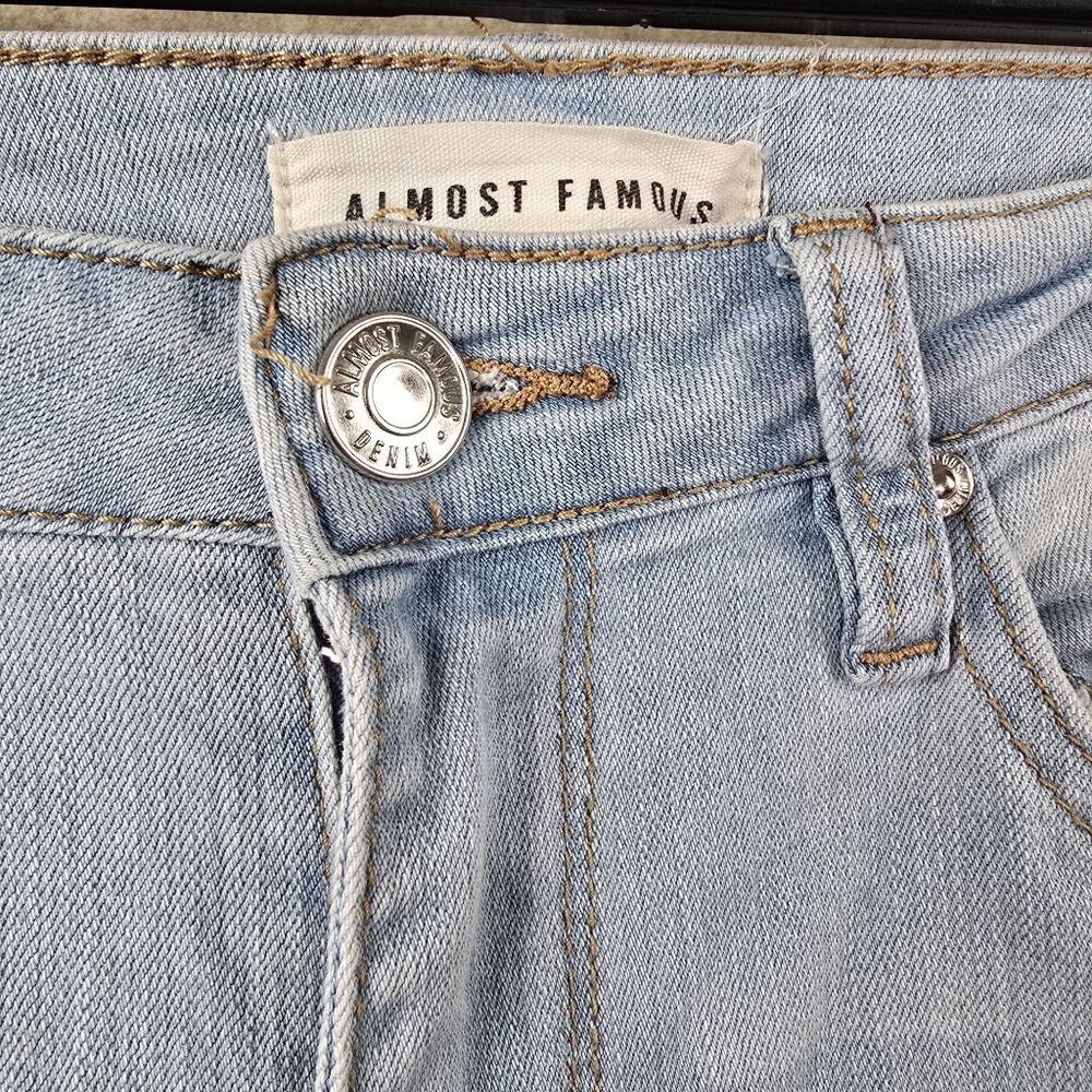 Almost Famous Light Blue Womens Distressed Flared Jeans Size 9 - Picture 5 of 9